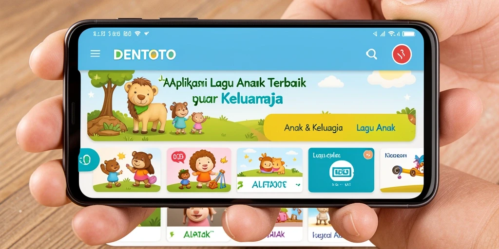 Tampilan antarmuka DENTOTO dengan lagu-lagu anak yang ceria.