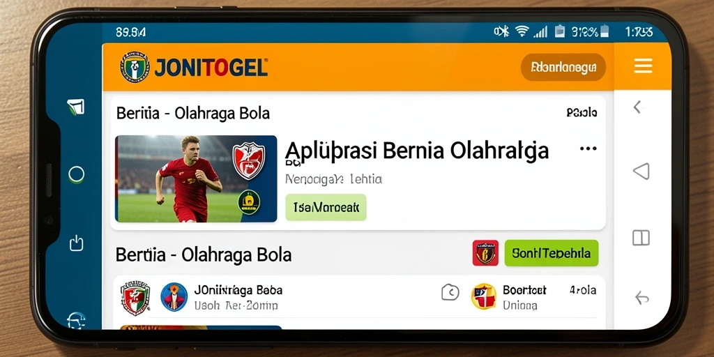 Tampilan antarmuka utama aplikasi JONITOGEL yang menampilkan berita olahraga bola.