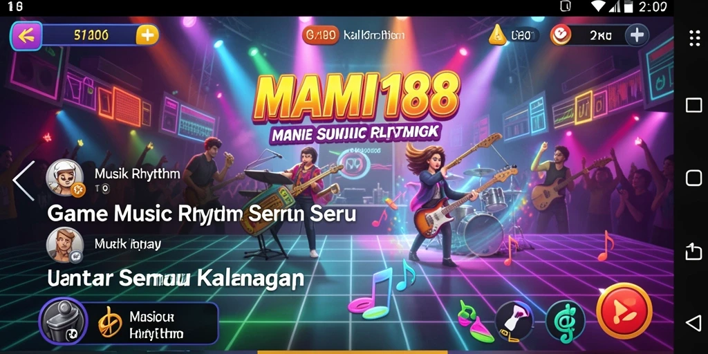 Screenshot utama MAMI188 menampilkan gameplay intens dengan irama musik yang dinamis.