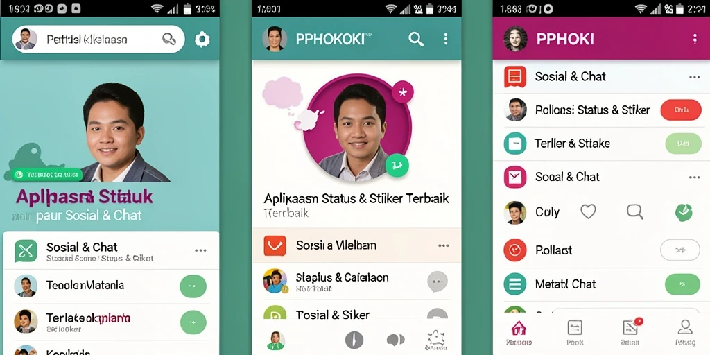 Antarmuka PPHOKI dengan berbagai stiker lucu dan status menarik.