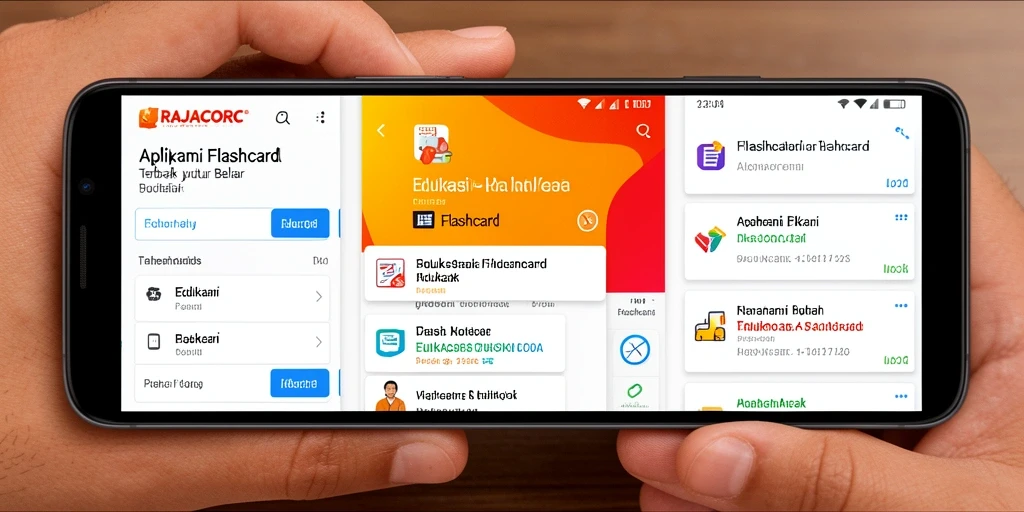 Tampilan antarmuka pengguna aplikasi Flashcard RAJACORC yang menarik dan interaktif.